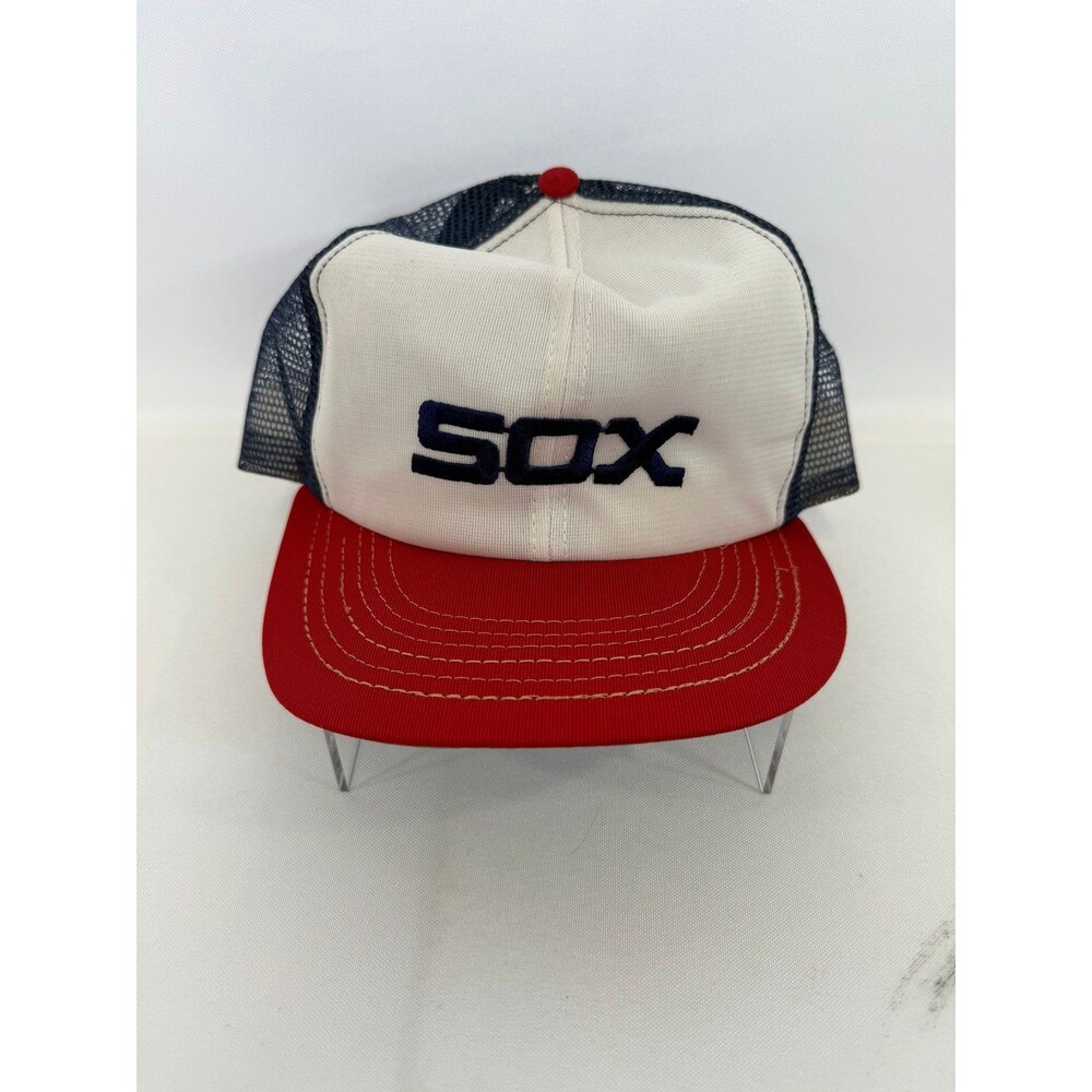 Vintage Chicago White Sox Hat White Blue Mesh Trucker Embroidered Large USA 80s